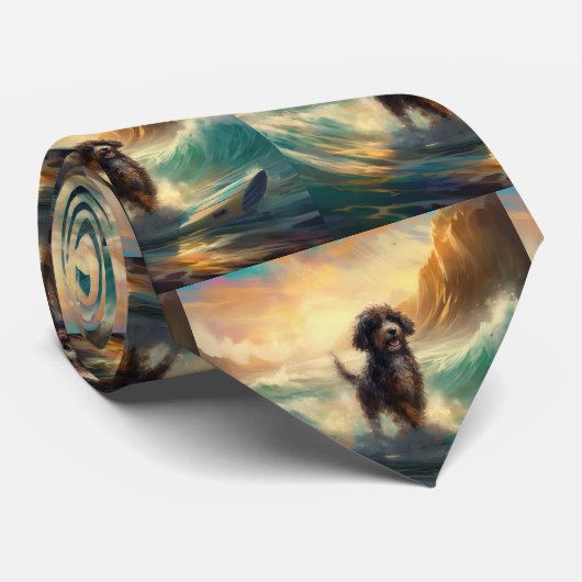 Bernedoodle Strand Surfen Schilderij Stropdas (Opgerold)