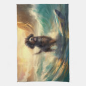 Bernedoodle Strand Surfen Schilderij Theedoek (Verticaal)