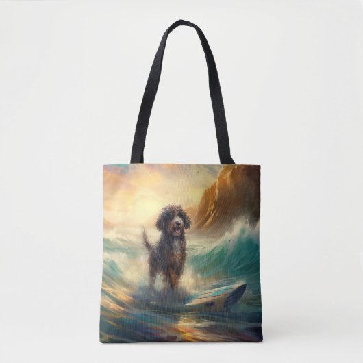 Bernedoodle Strand Surfen Schilderij Tote Bag (Voorkant)