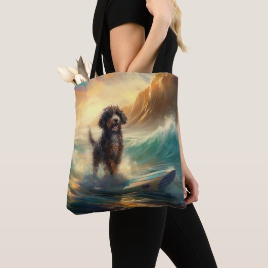 Bernedoodle Strand Surfen Schilderij Tote Bag (Dichtbij)