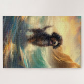 Bernedoodle Strand Surfing Schilderij Legpuzzel (Horizontaal)