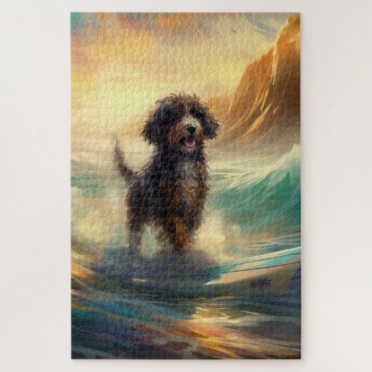 Bernedoodle Strand Surfing Schilderij Legpuzzel (Verticaal)