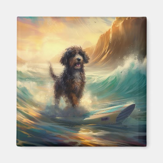 Bernedoodle Strand Surfing Schilderij Magneet (Voorkant)