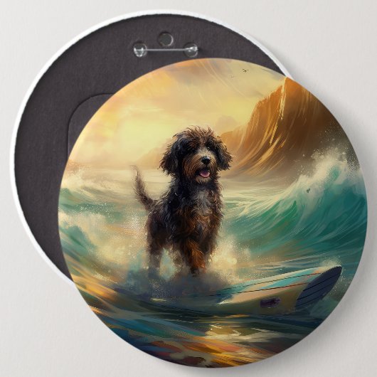 Bernedoodle Strand Surfing Schilderij Ronde Button 6,0 Cm (Voorkant /achterkant)