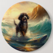 Bernedoodle Strand Surfing Schilderij Ronde Button 6,0 Cm (Voorkant)