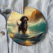 Bernedoodle Strand Surfing Schilderij Ronde Button 6,0 Cm (In situ)