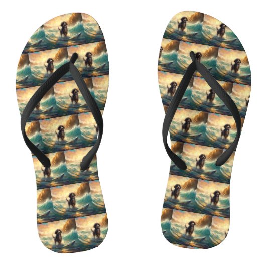 Bernedoodle Strand Surfing Schilderij Teenslippers (Voetbed)