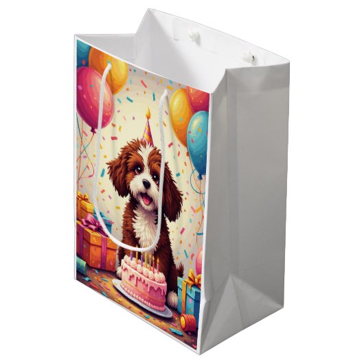 Bernedoodle verjaardagsfeest medium cadeauzakje (Voorkant Gekanteld)