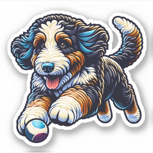 Bernedoodle Vinyl Dog Sticker (Voorkant)