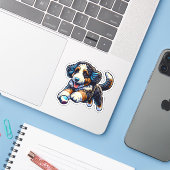 Bernedoodle Vinyl Dog Sticker (Laptop met iPhone)