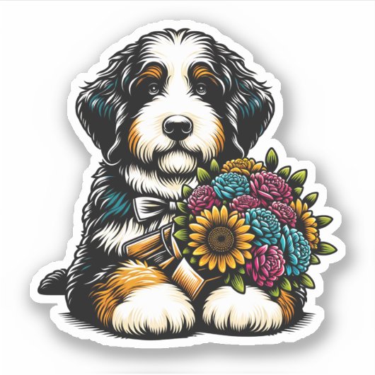 Bernedoodle Vinyl Dog Sticker (Voorkant)