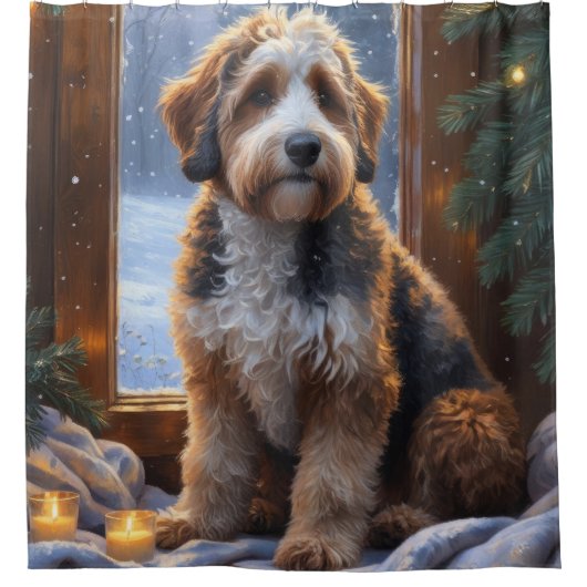 bernedoodle With Christmas Lights Holiday Douchegordijn (Voorkant)