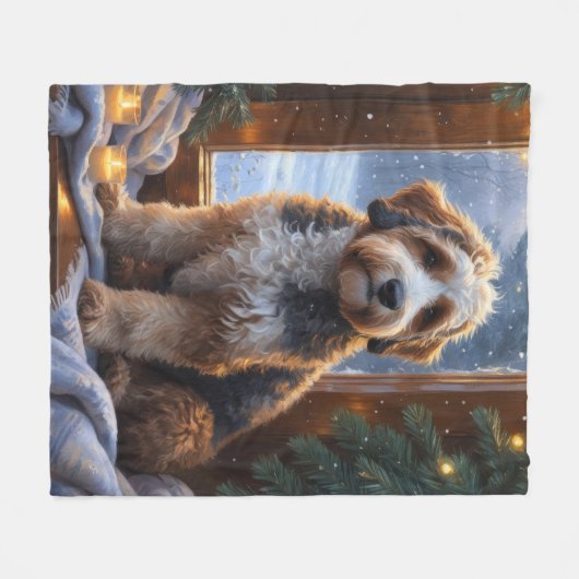 bernedoodle With Christmas Lights Holiday Fleece Deken (Voorkant (Horizontaal))
