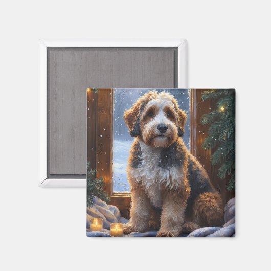 bernedoodle With Christmas Lights Holiday Magneet (Voorkant / Achterkant)