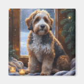 bernedoodle With Christmas Lights Holiday Magneet (Voorkant)