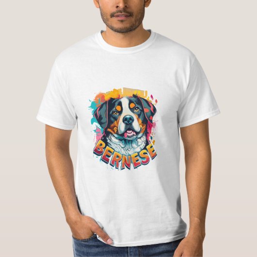 Berner Berg Hond Hoofd Levendige Kleur Splash T-shirt (Voorkant)