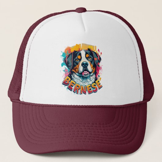 Berner Berg Hond Hoofd Levendige Kleur Splash Trucker Pet (Voorkant)