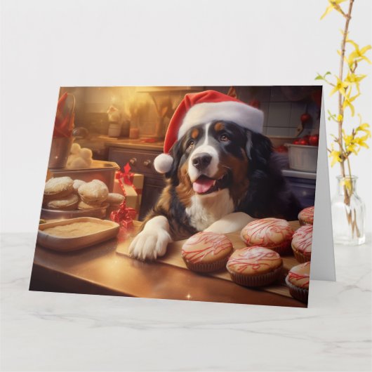 Berner Berg Hond Kerstkoekjes Vakantie Kaart (Gele Bloem)