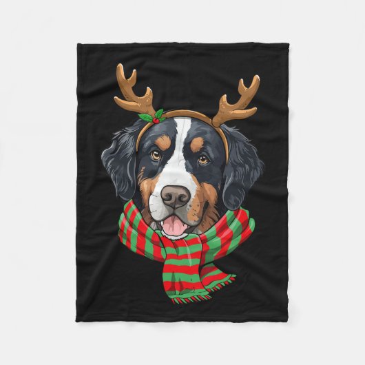 Berner Berg Hond Kerstmis Rendier Santa Hoed Fleece Deken (Voorkant)
