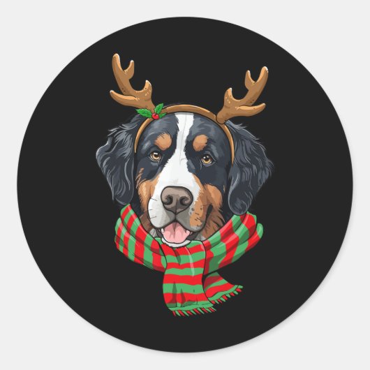 Berner Berg Hond Kerstmis Rendier Santa Hoed Ronde Sticker (Voorkant)