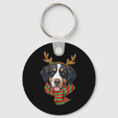 Berner Berg Hond Kerstmis Rendier Santa Hoed Sleutelhanger (Voorkant)