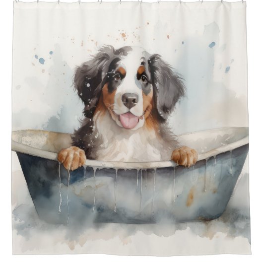 Berner Berg In Badkuip Waterverf Hondenkunst Douchegordijn (Voorkant)