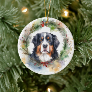 Berner Berg Kerstkrans Feestelijke Pup Keramisch Ornament