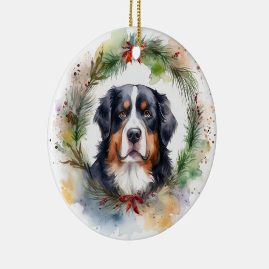 Berner Berg Kerstkrans Feestelijke Pup Keramisch Ornament (Rechts)