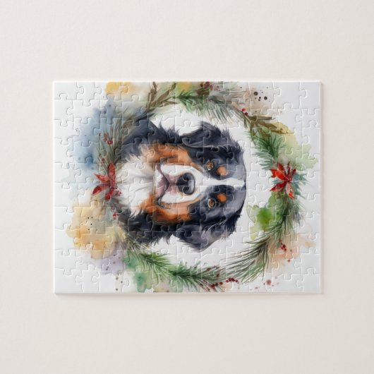 Berner Berg Kerstkrans Feestelijke Pup Legpuzzel (Horizontaal)