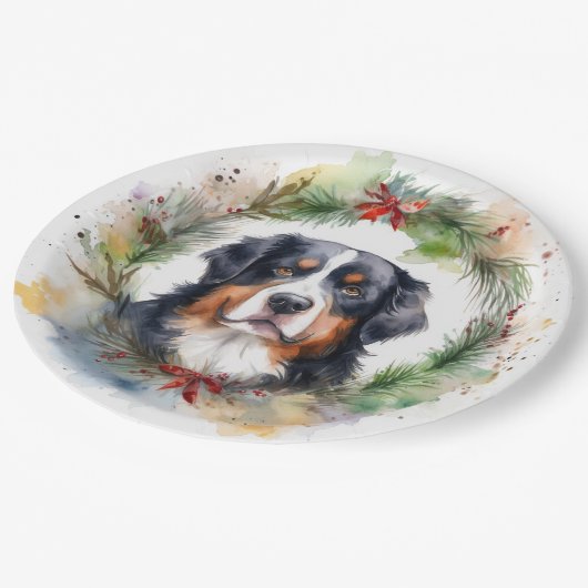 Berner Berg Kerstkrans Feestelijke Pup Papieren Bordje (Gekanteld)