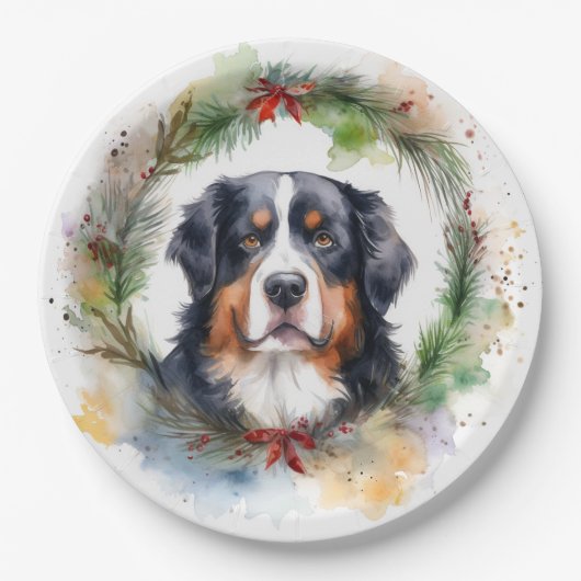 Berner Berg Kerstkrans Feestelijke Pup Papieren Bordje (Voorkant)