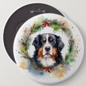 Berner Berg Kerstkrans Feestelijke Pup Ronde Button 6,0 Cm (Voorkant /achterkant)