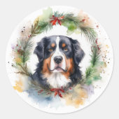 Berner Berg Kerstkrans Feestelijke Pup Ronde Sticker (Voorkant)