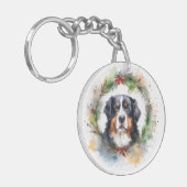 Berner Berg Kerstkrans Feestelijke Pup Sleutelhanger (Voorkant Links)
