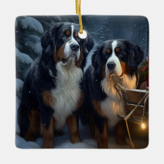 Berner Berg Sneeuwslee Kerstdecoratie Keramisch Ornament (Voorkant)