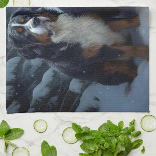 Berner Berg Sneeuwslee Kerstdecoratie Theedoek (Gevouwen)