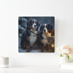 Berner Berg Sneeuwslee Kerstdecoratie Vierkante Klok