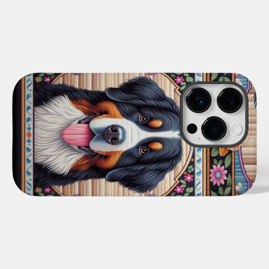 Berner Berghond Bloemen Kleurrijke Rand Case-Mate iPhone Case (Achterkant (horizontaal))