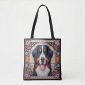 Berner Berghond Bloemen Kleurrijke Rand Tote Bag (Voorkant)
