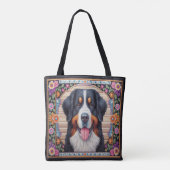 Berner Berghond Bloemen Kleurrijke Rand Tote Bag (Achterkant)