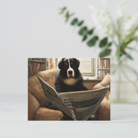 Berner Berghond De krant lezen Briefkaart (Staand voorkant)