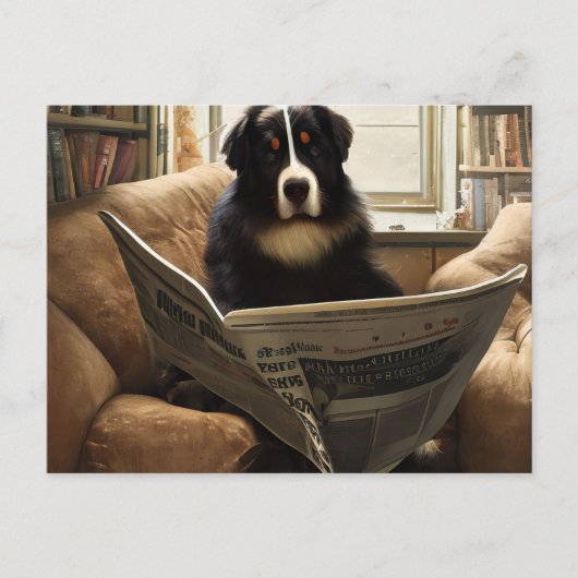 Berner Berghond De krant lezen Briefkaart (Voorkant)