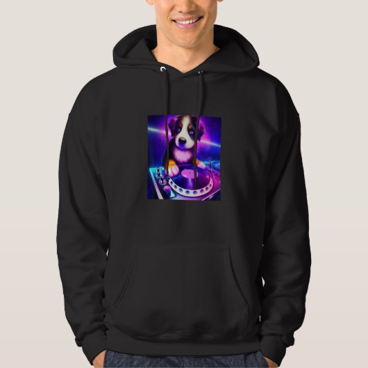 Berner Berghond DJ Vaporwave Esthetische Jongens Hoodie (Voorkant)
