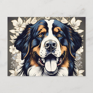 Berner berghond en bloemen briefkaart