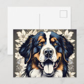 Berner berghond en bloemen briefkaart (Voorkant / Achterkant)