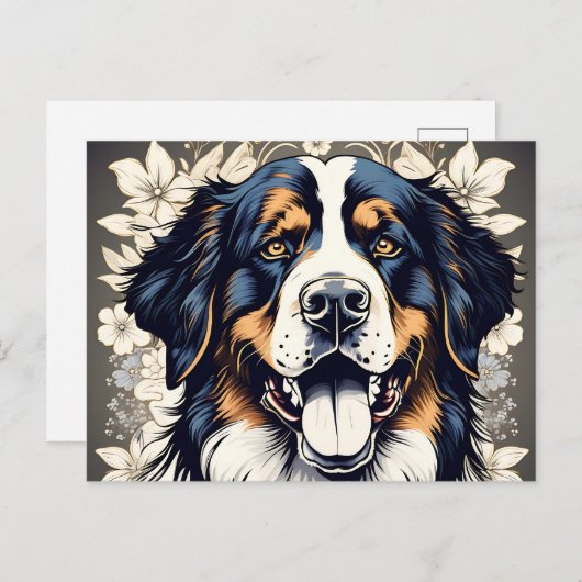 Berner berghond en bloemen briefkaart (Voorkant / Achterkant)