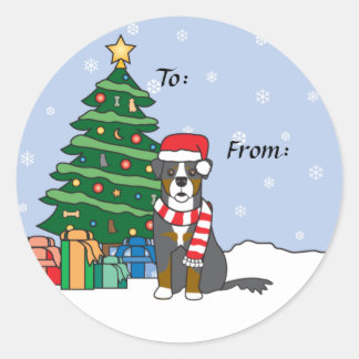 Berner Berghond en Kerstboom Ronde Sticker