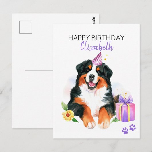 Berner Berghond Gepersonaliseerd Gelukkige Verjaar Briefkaart (Voorkant / Achterkant)
