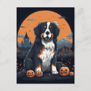 Berner Berghond Halloween Sinaasappel Zwart Briefkaart