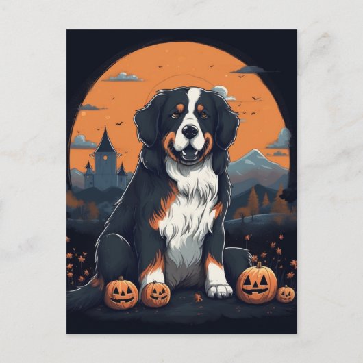 Berner Berghond Halloween Sinaasappel Zwart Briefkaart (Voorkant)